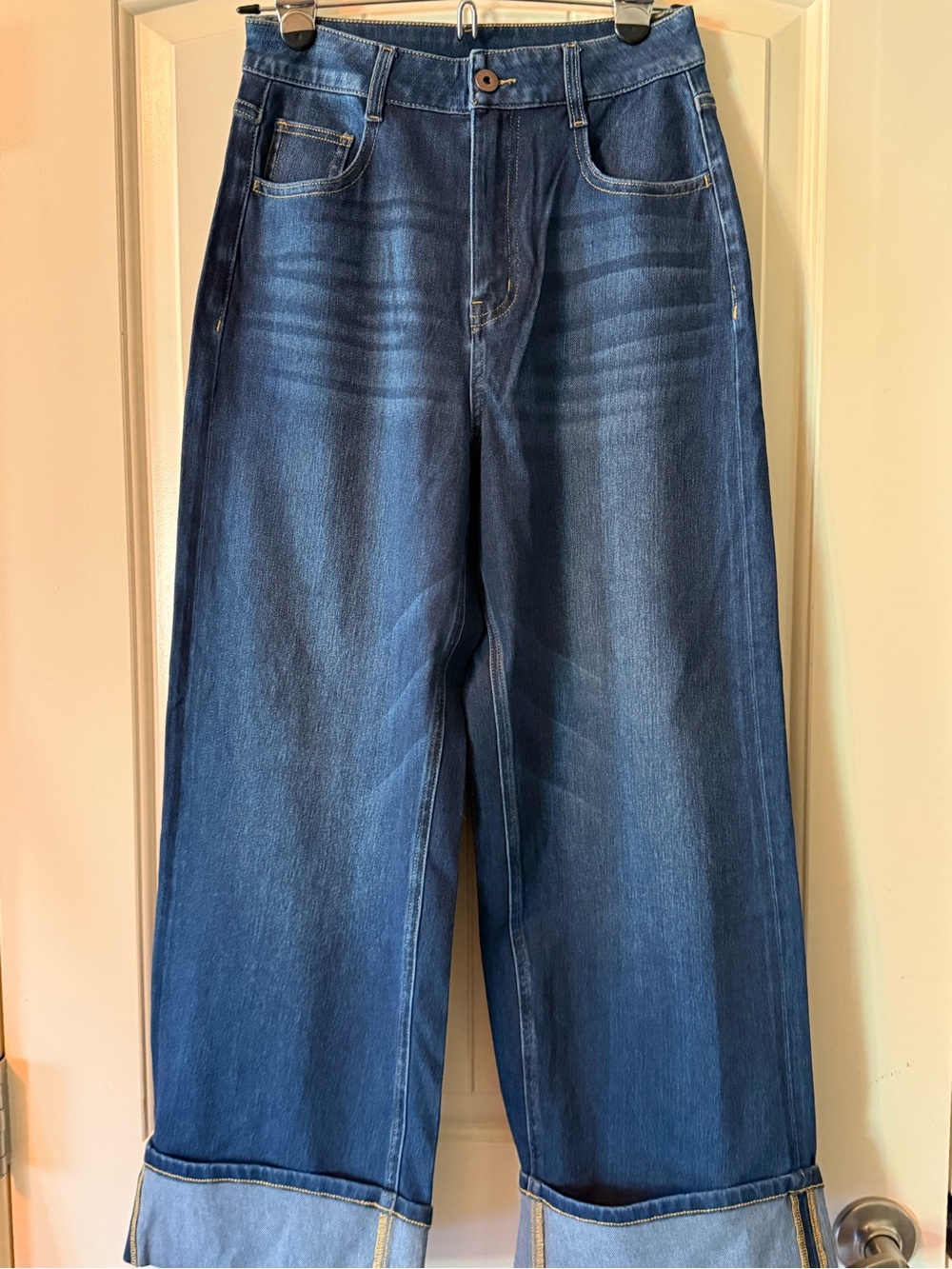 HALARA Deep Blue Cropped Wide-Leg Jeans